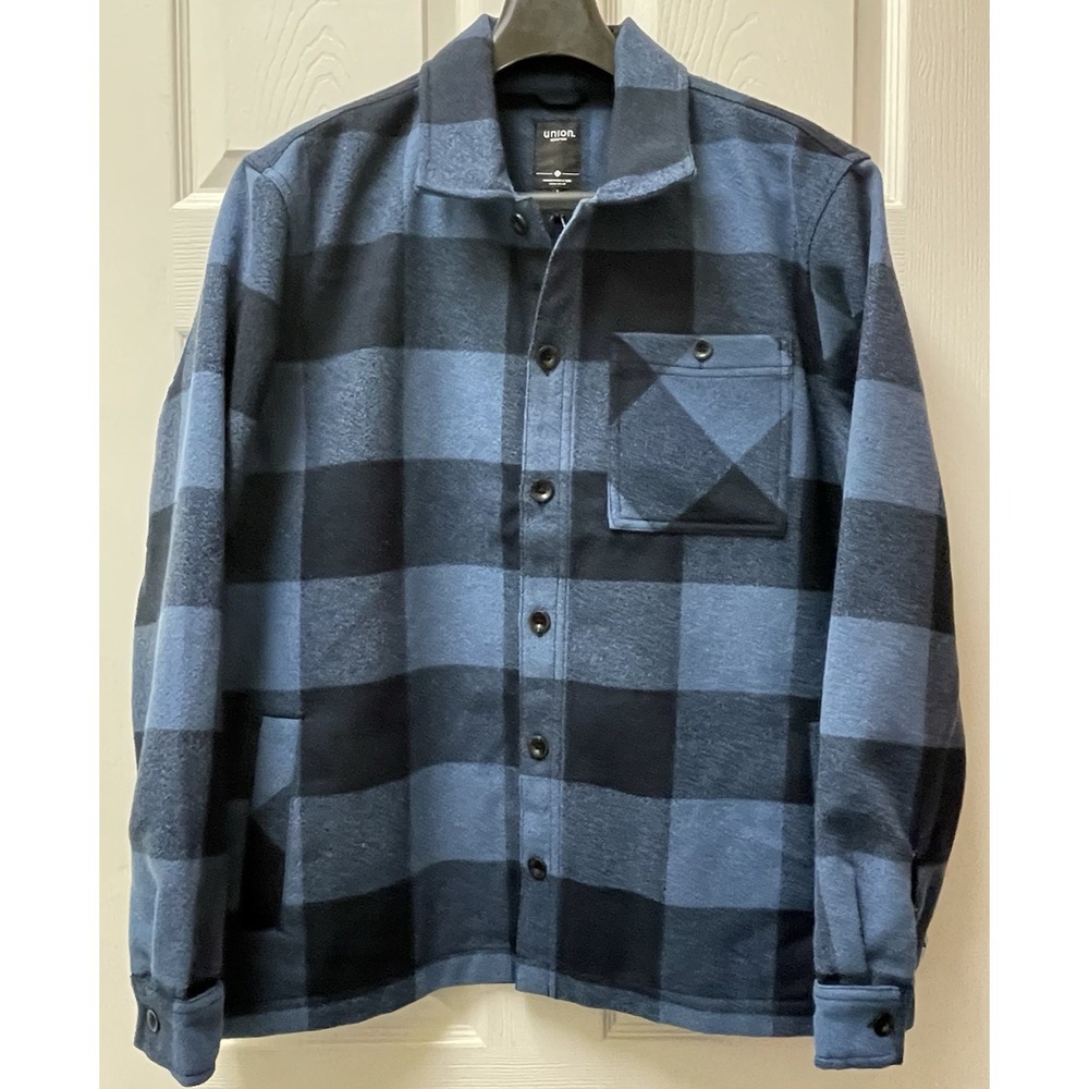 Union‎ SEA WA Men's Large Black & Blue Plaid Heavy-Weight Shirt Jacket [NWT]